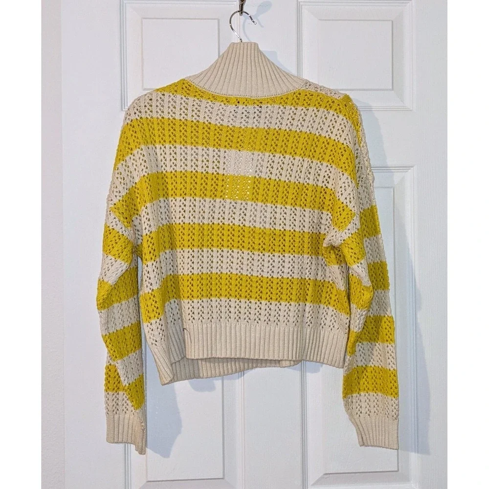 A New Day‎ Women's Yellow White Quarter Zip Mock Turtleneck Pullover Sweater M